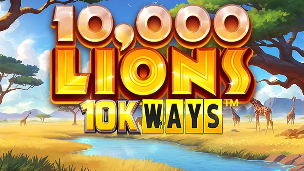 Visual permainan slot 10,000 Lions 10K Ways dengan tema alam liar