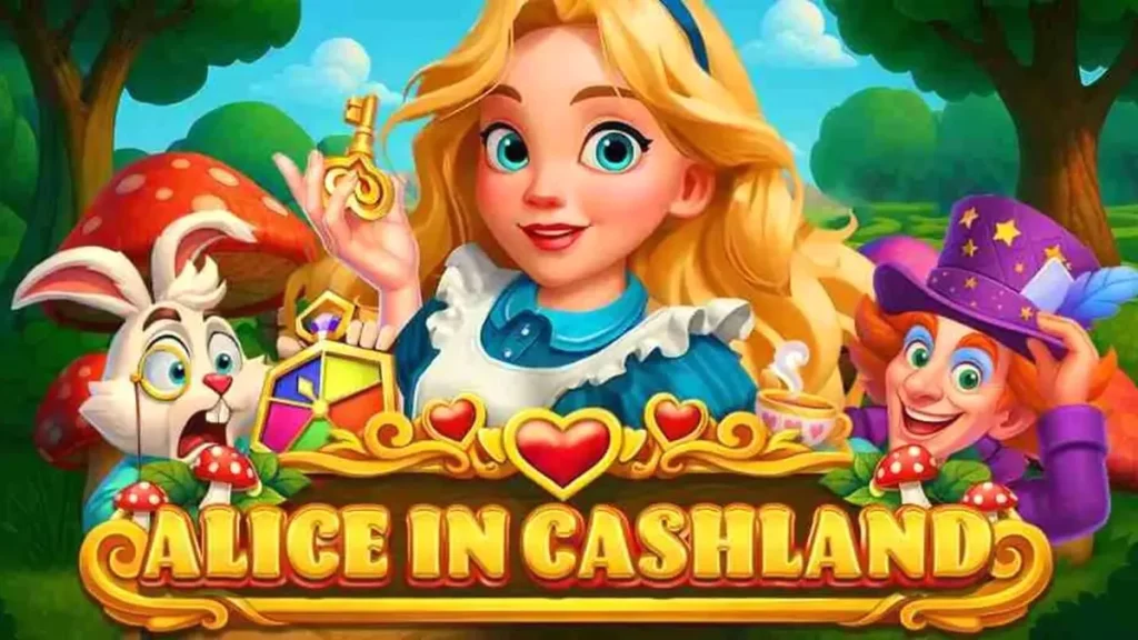 Tampilan visual slot Alice in Cashland dengan tema fantasi Wonderland
