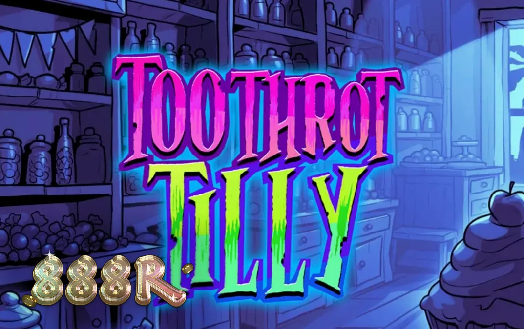 Tampilan visual penuh warna dari slot Toothrot Tilly dengan karakter utama dan simbol permen neon.